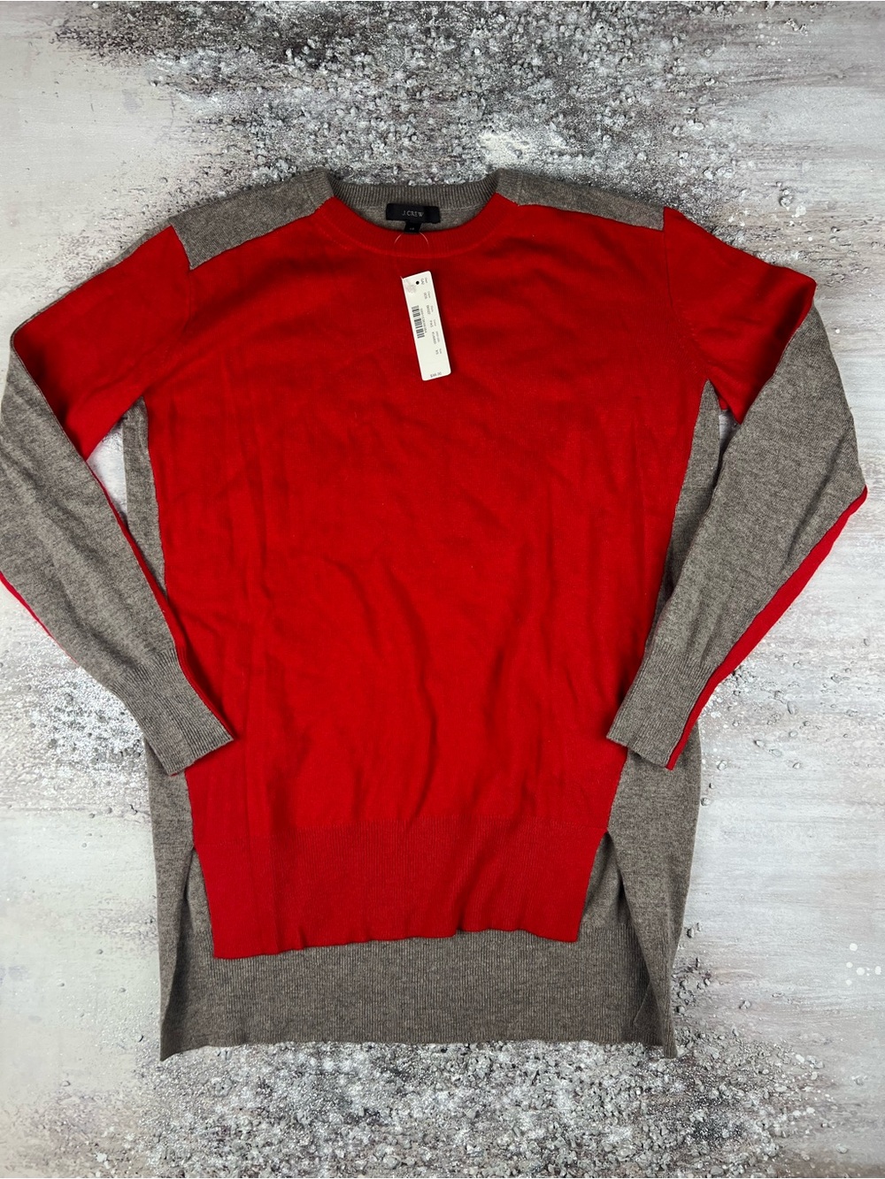 J. Crew Red and Taupe Colorblock Crewneck Sweater women's XS